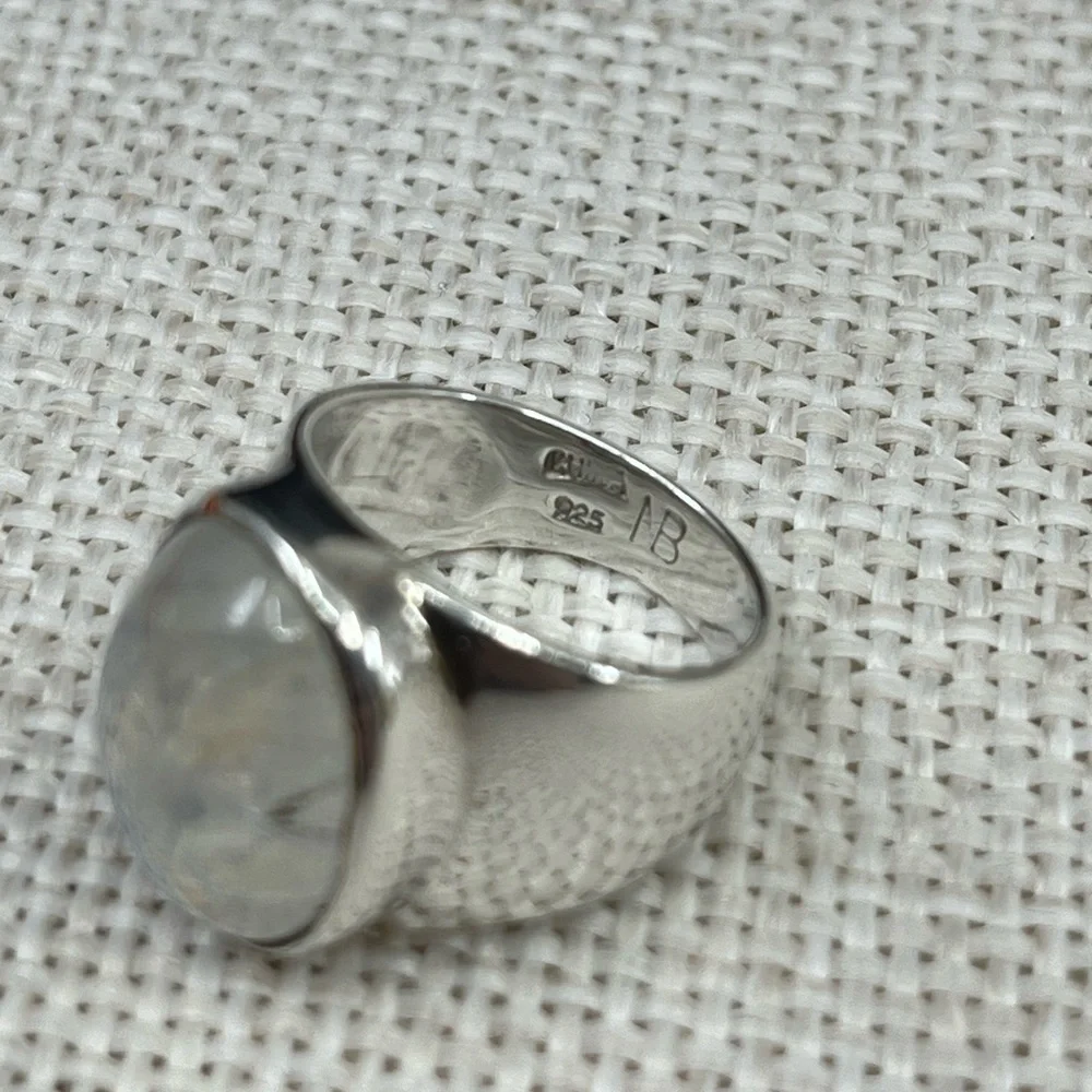 Vintage Sterling Silver Rainbow Moonstone Ring – Size 5 – Bold Artisan Design